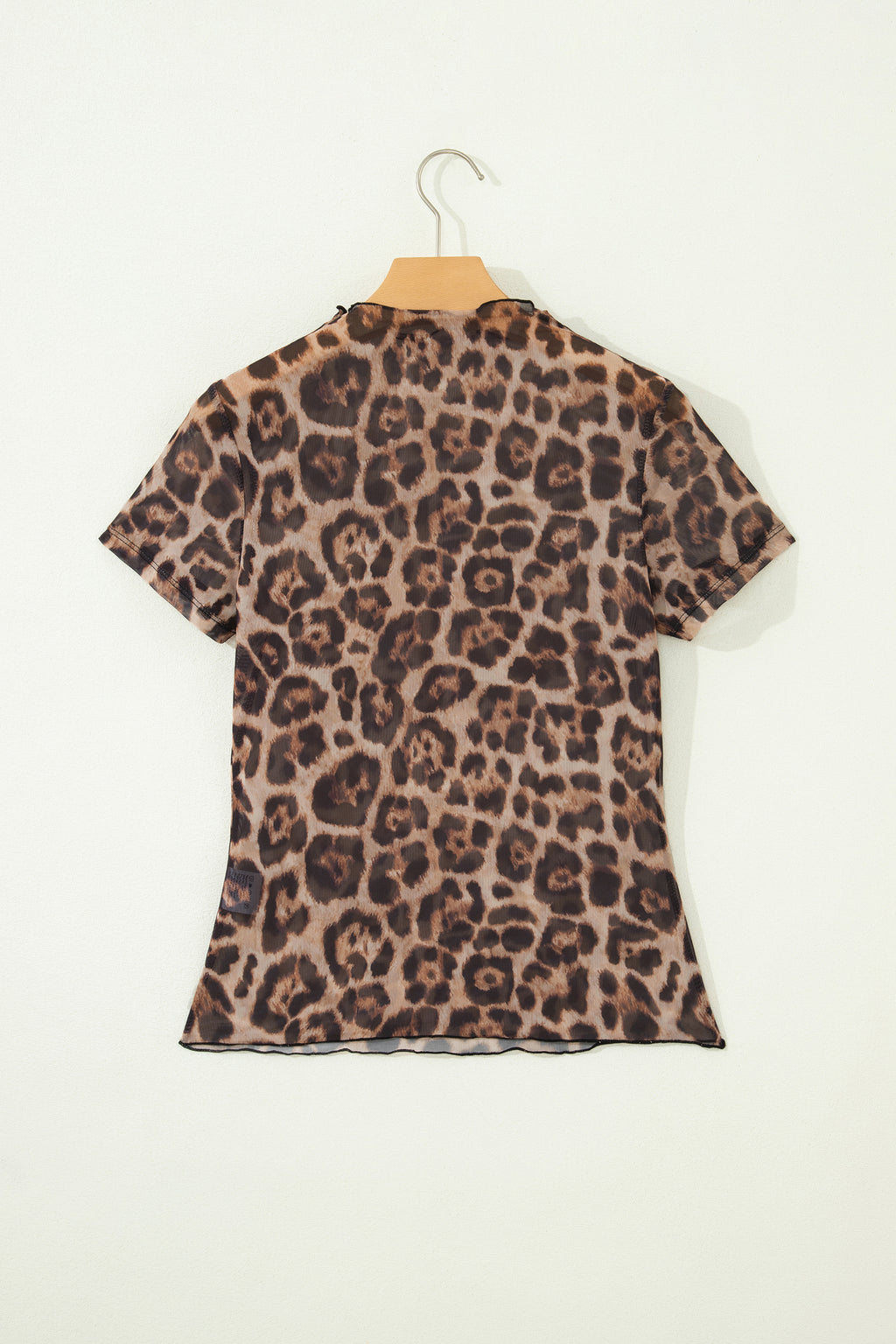 Camel Leopard Printed Mesh Short Sleeve Top