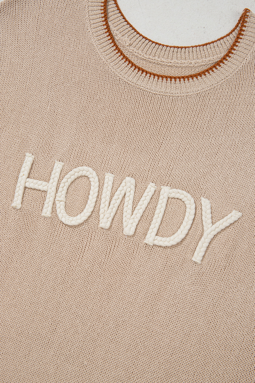 Parchment Contrast Trim Short Sleeve Knit HOWDY Western Sweater