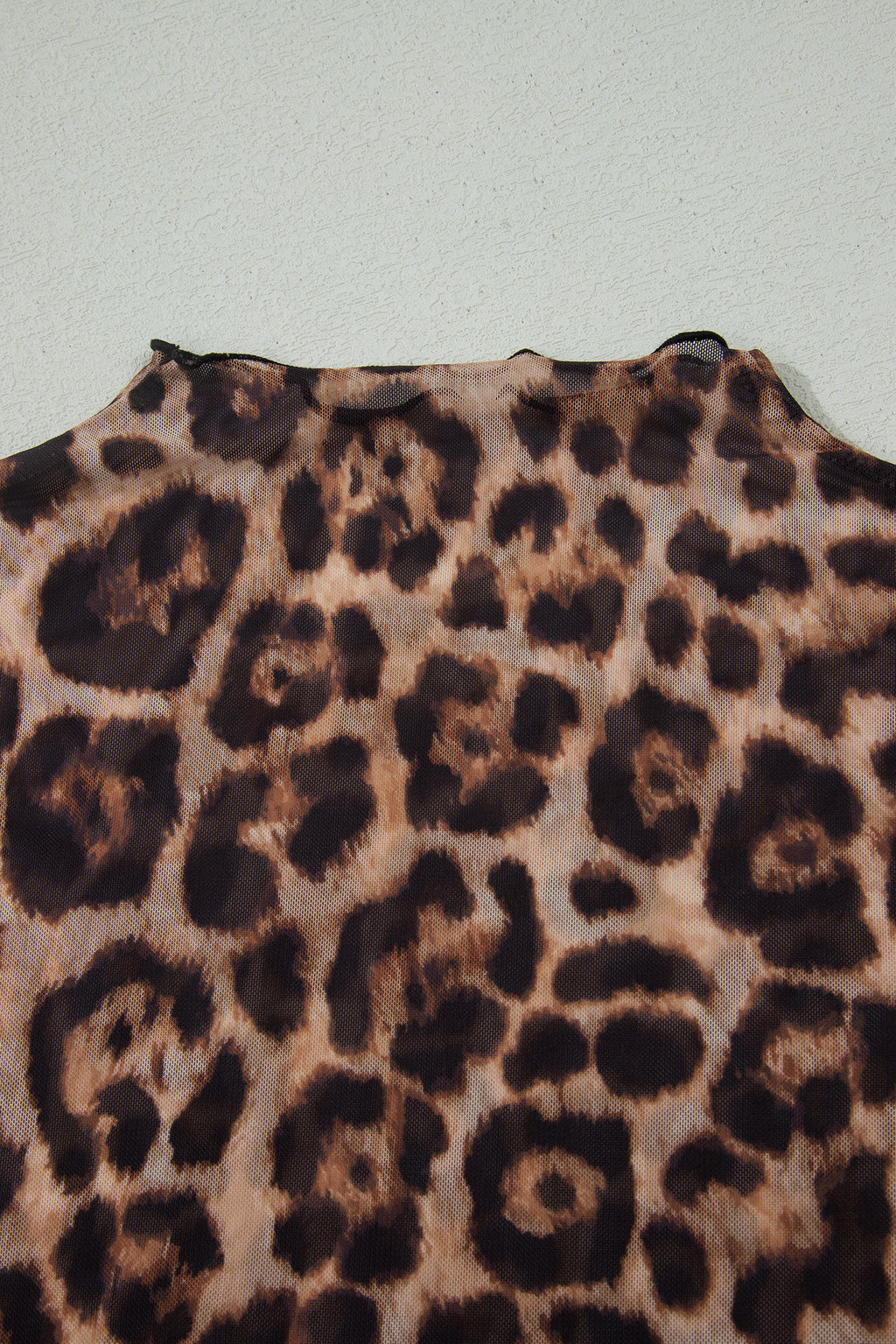 Camel Leopard Printed Mesh Short Sleeve Top