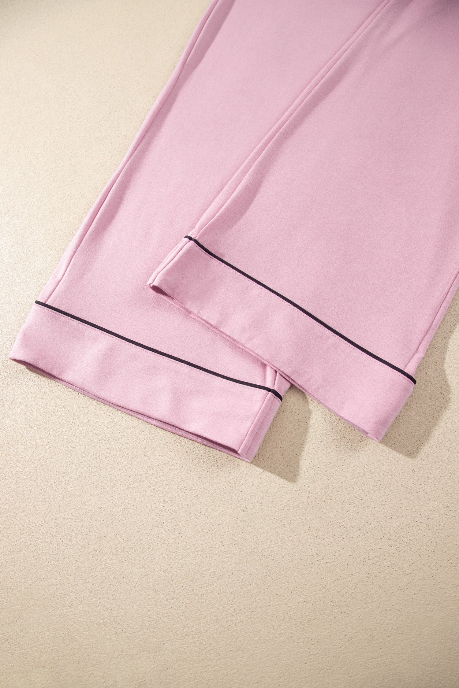 Delicacy Contrast Piping Trim Lapel Button Down Top 2pcs Lounge Pajama Set