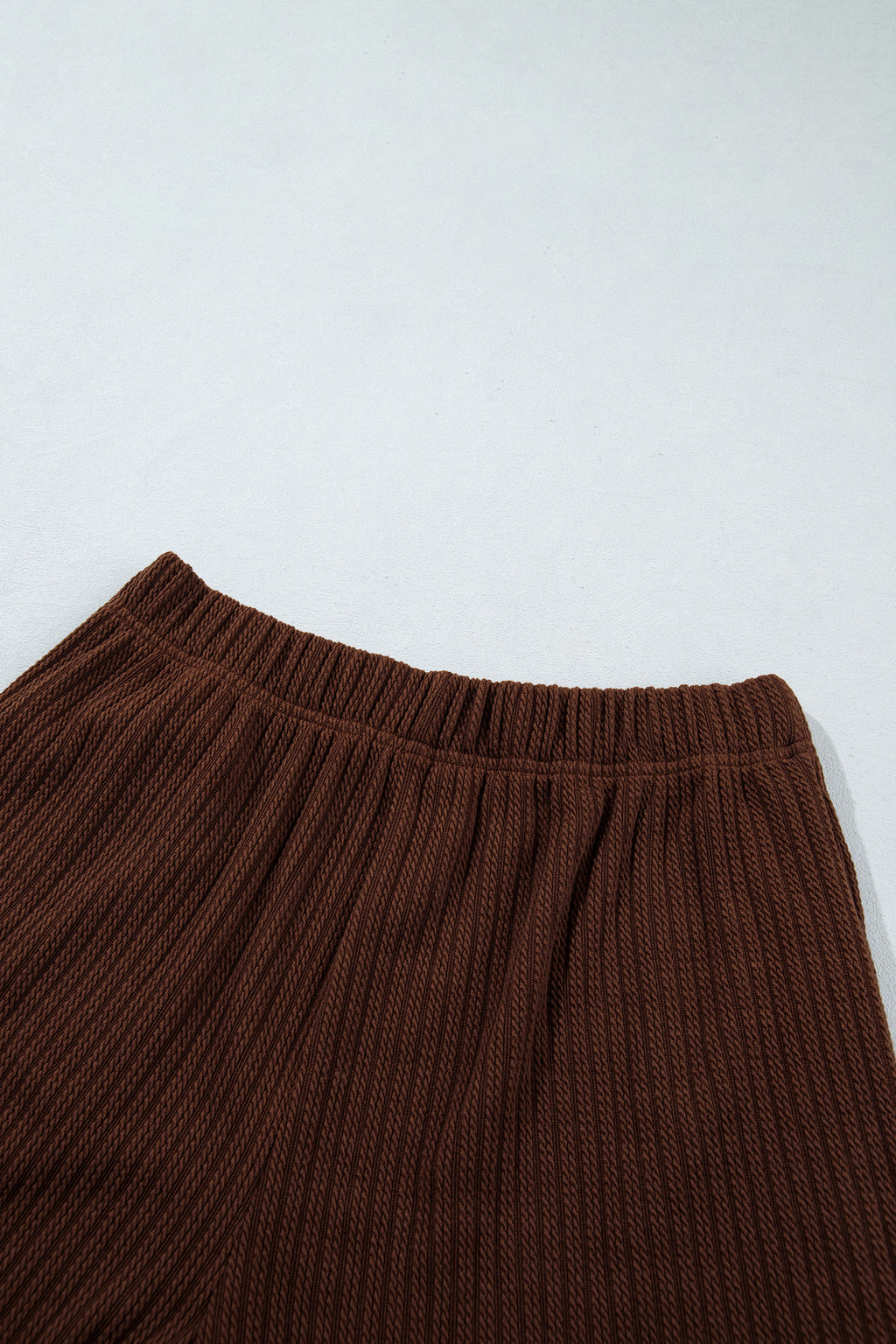 Dark Brown Textured Ribbed Knit Lettuce Trim 2pcs Lounge Set