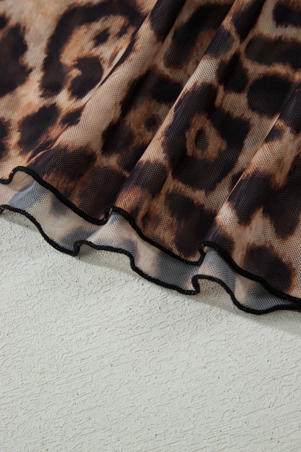 Camel Leopard Printed Mesh Short Sleeve Top