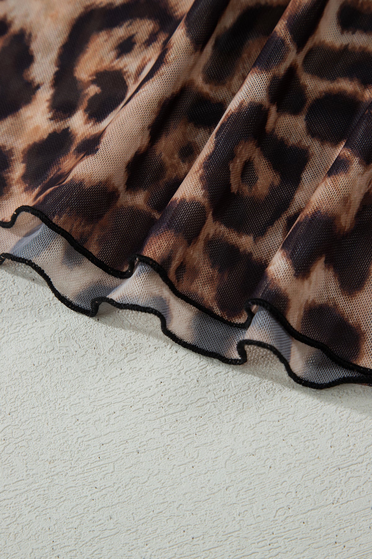 Camel Leopard Printed Mesh Short Sleeve Top