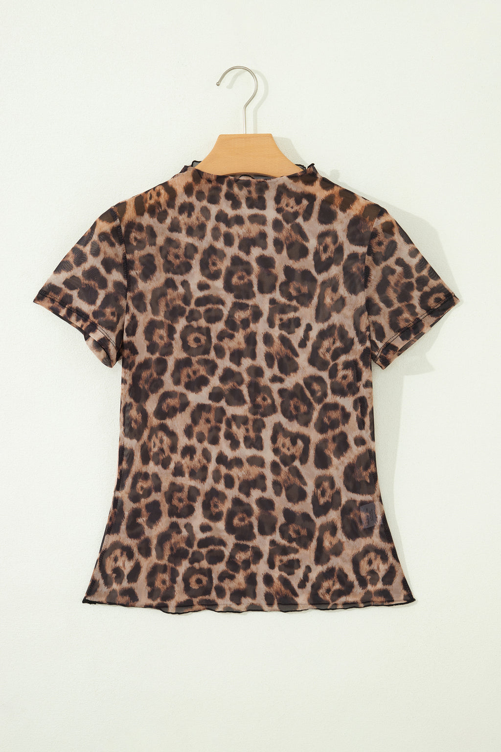 Camel Leopard Printed Mesh Short Sleeve Top