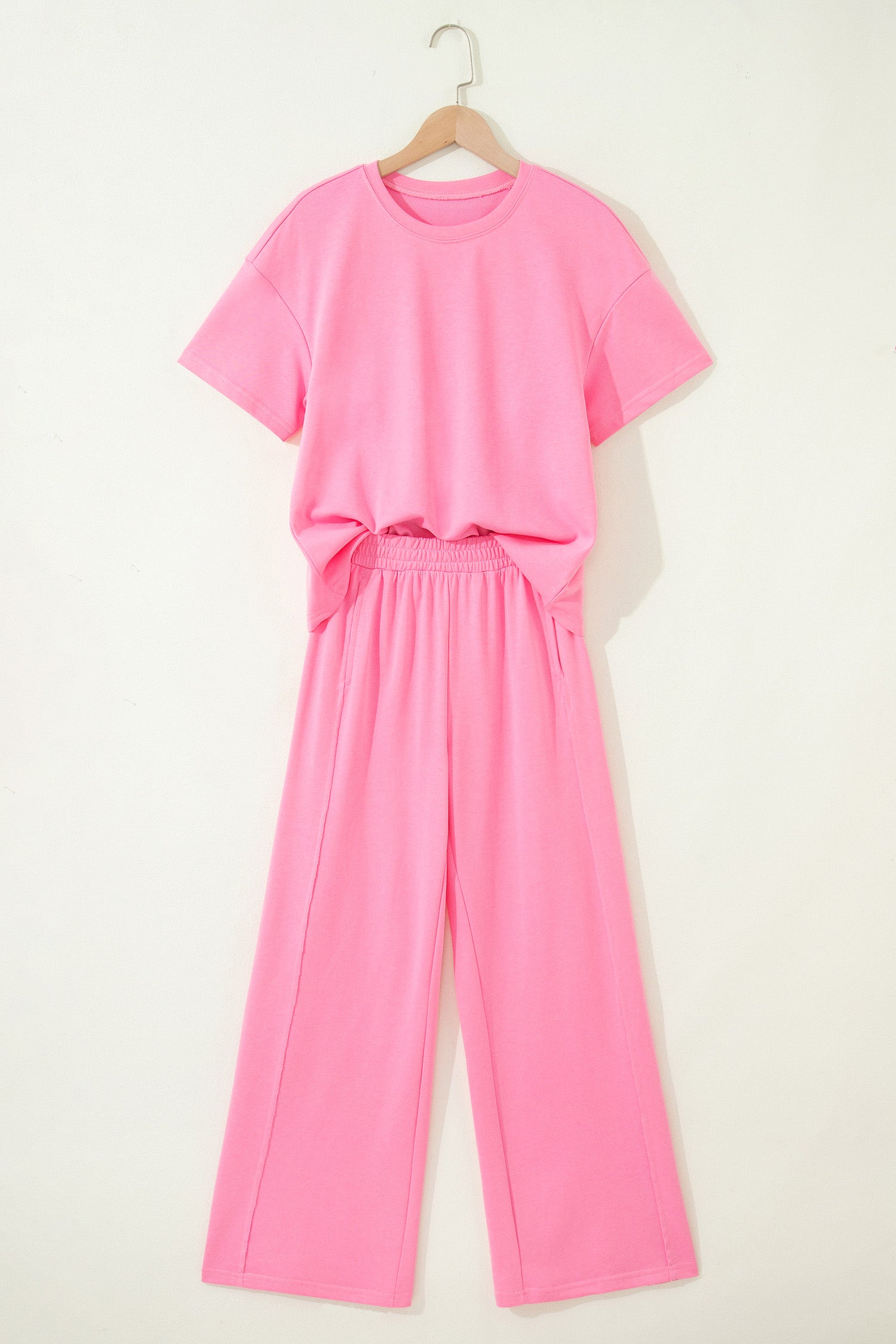 Sky Blue Solid Cover Oversize Tee Pocketed Casual Pants 2pcs Outfit